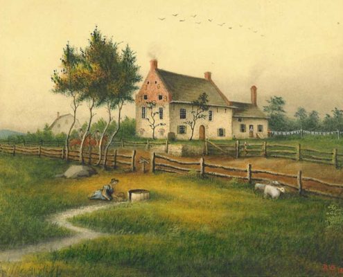 Painting of the Vechte-Cortelyou House known today as the Old Stone House
