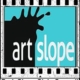 A black, white, and teal logo for Art Slope